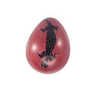 Etched Stone Egg Lizard Red Painted